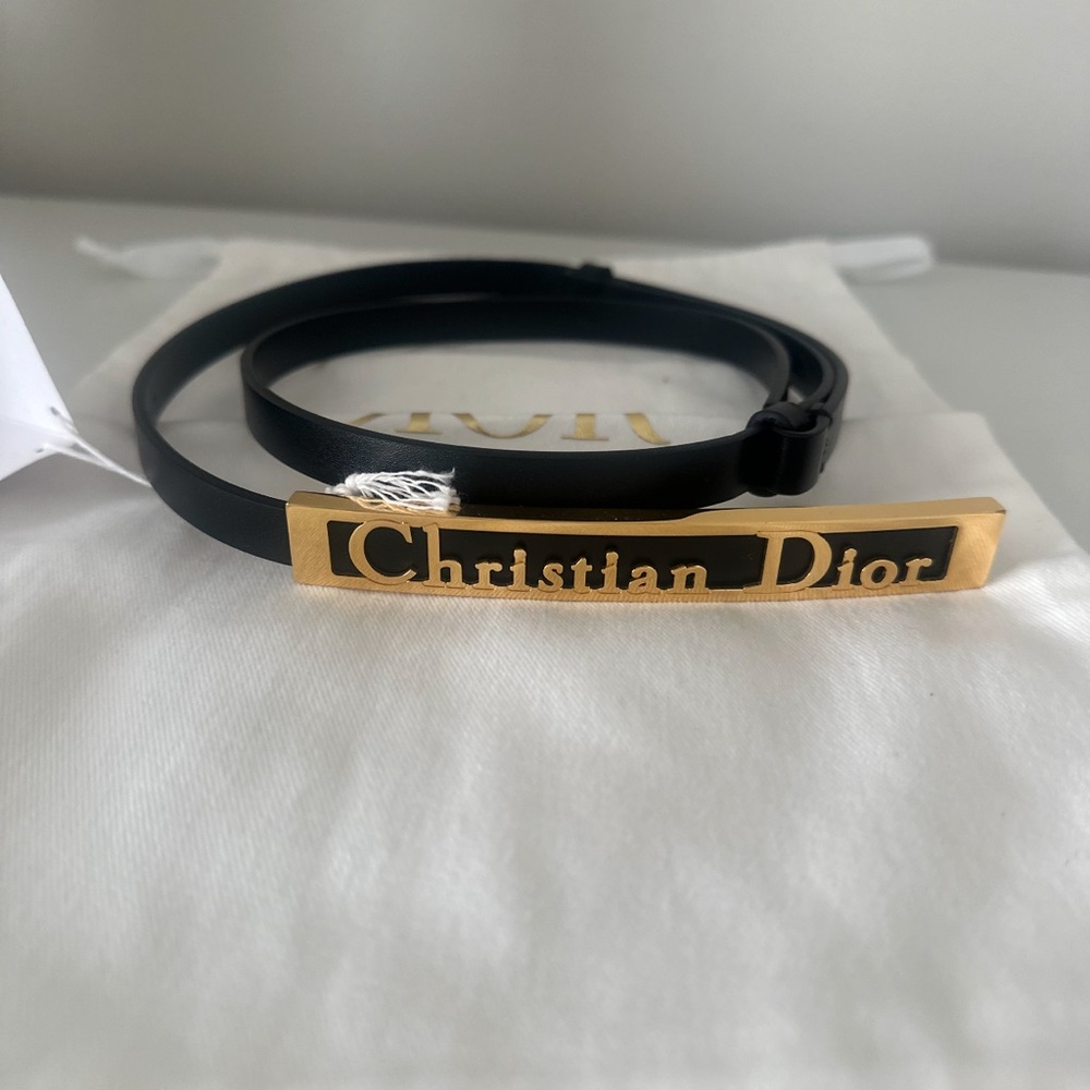 DIOR BLACK LEATHER SIGNATURE SLIM BELT 15MM Medium - Picture 2 of 6